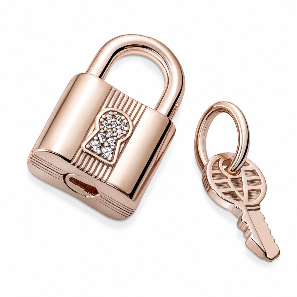 Charm-Anhänger Vorhängeschloss & Schlüssel 14k Rosé Vergoldet
