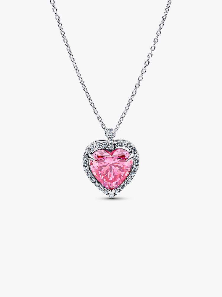 Rosafarbener Strahlenkranz Herz Collier-Halskette Sterling-Silber Hauptbild