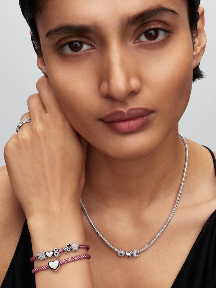 Schimmerndes Rosafarbenes Kordel-Armband Sterling-Silber