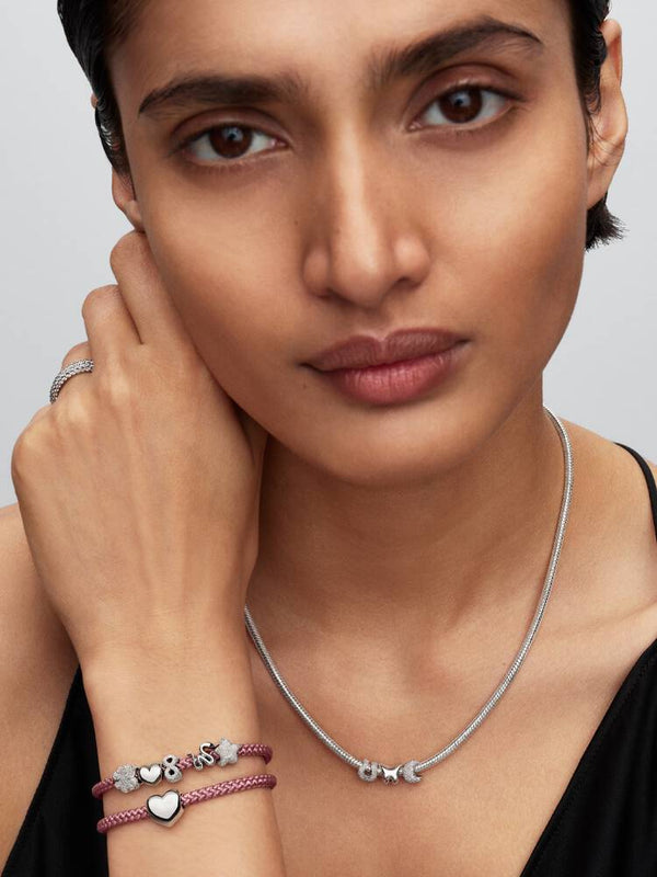 Schimmerndes Rosafarbenes Kordel-Armband Sterling-Silber