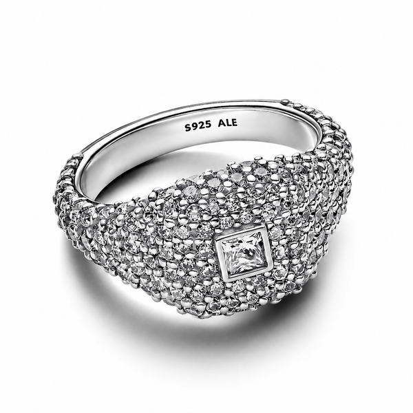 Cocktailring Pavé-Quadrat Zirkonia Silber