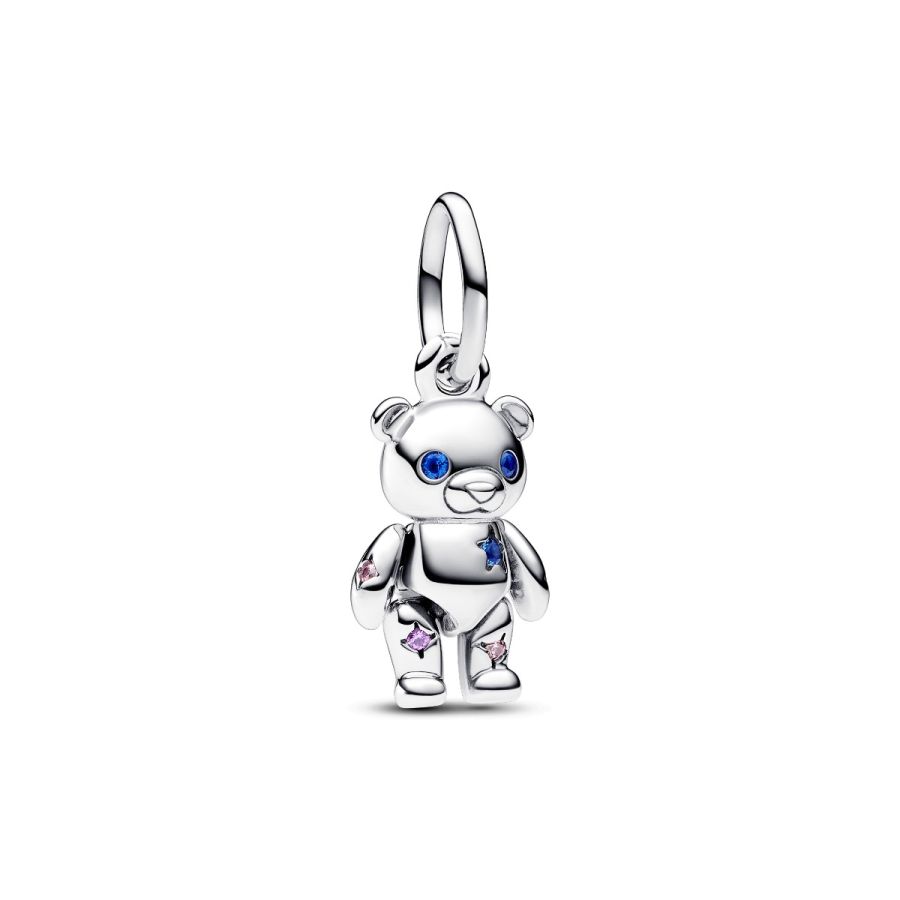 Charm-Anhänger Beweglicher Baby-Teddybär Blau Kristall Silber Hauptbild