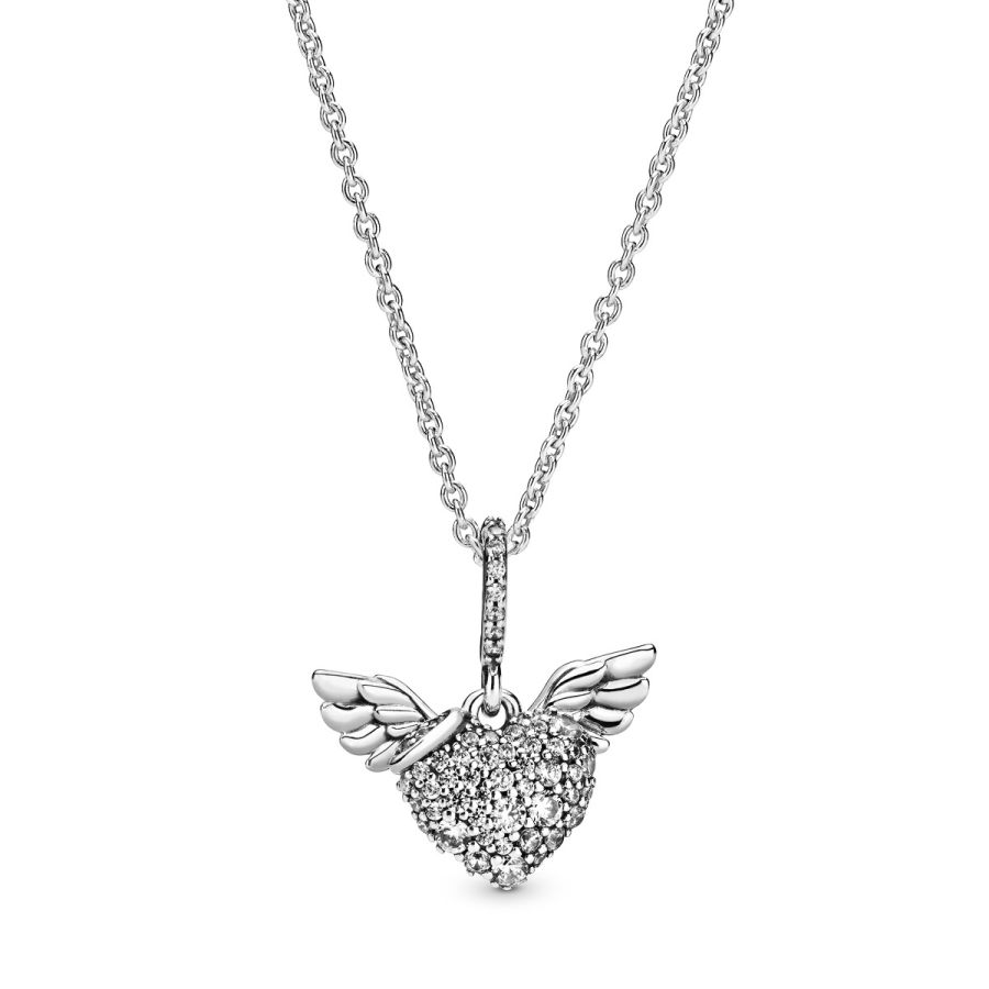 398505C01 Kette mit Anhänger Pavé-Herz Engelsflügel Silber Hauptbild