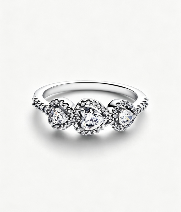 Strahlenkranz Herz Trilogie Ring Sterling-Silber