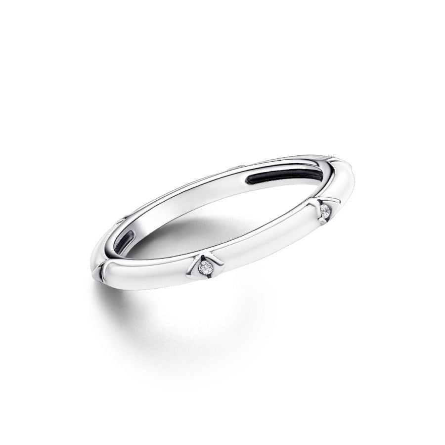 Ring Zirkonia Steine & Emaille Weiss Silber