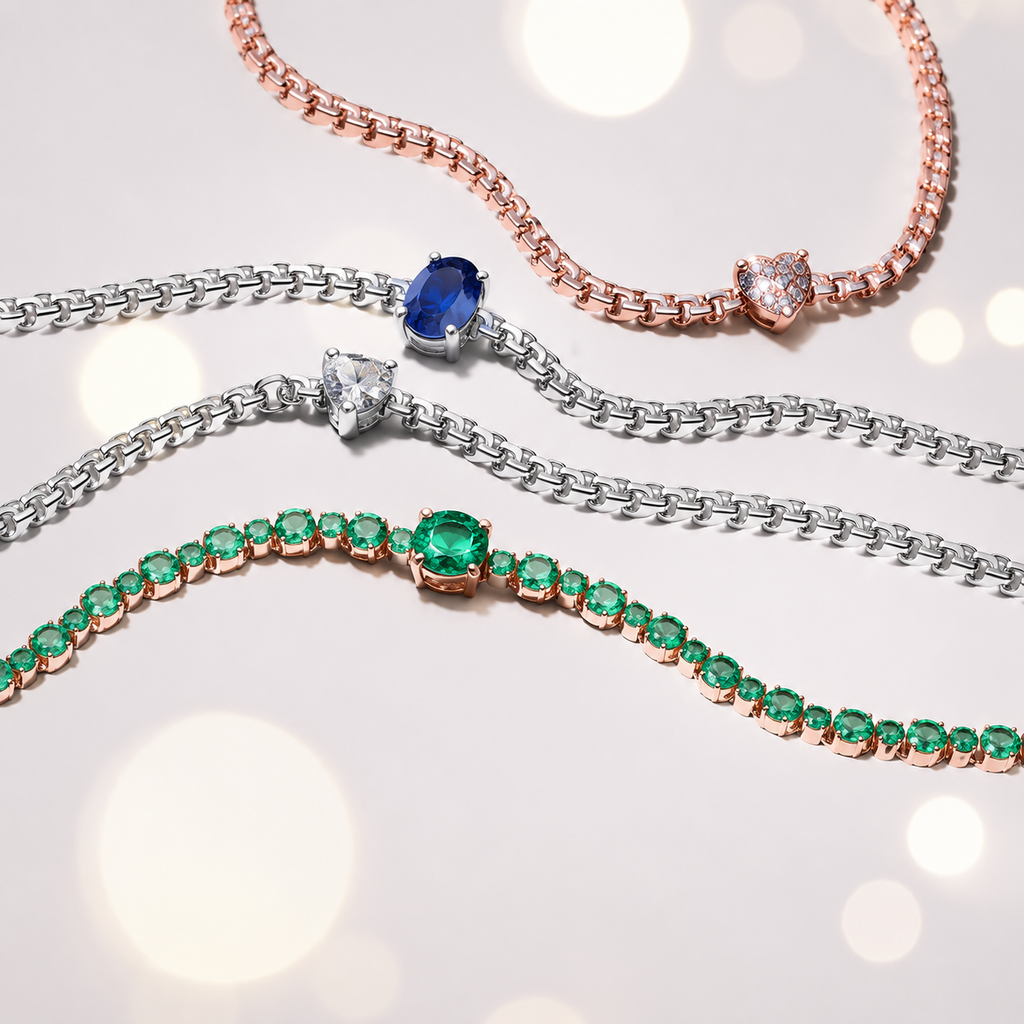 Tennisarmband Funkelnder Pavé Zirkonia Blau Silber