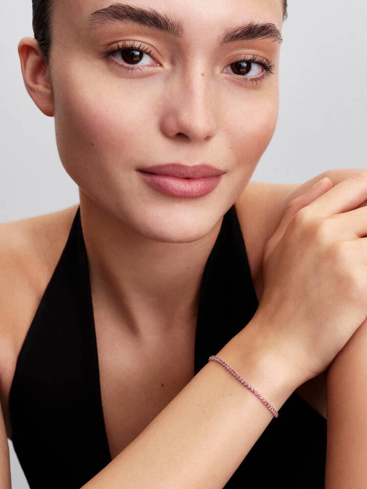Rosafarbenes Kleines Tennisarmband Sterling-Silber