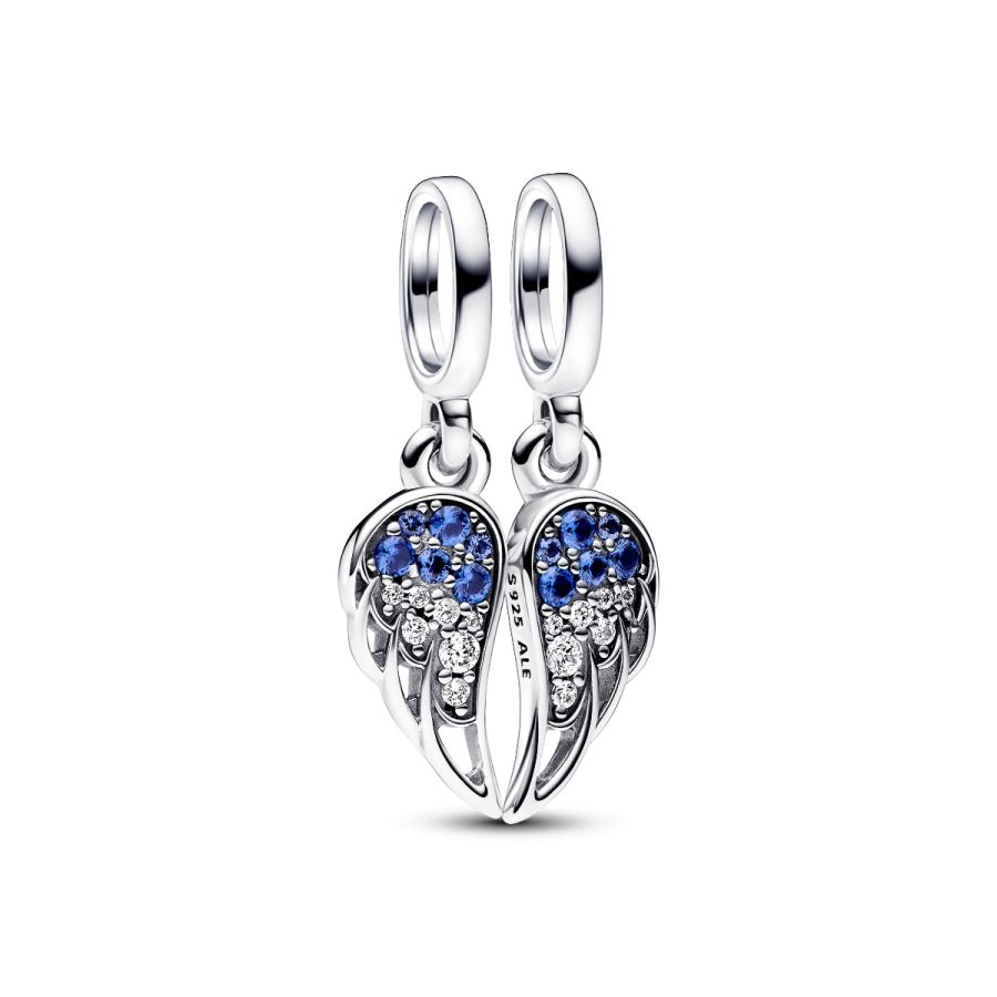 Charm-Anhänger Funkelnde Teilbarere Engelsflügel Blau Silber Hauptbild
