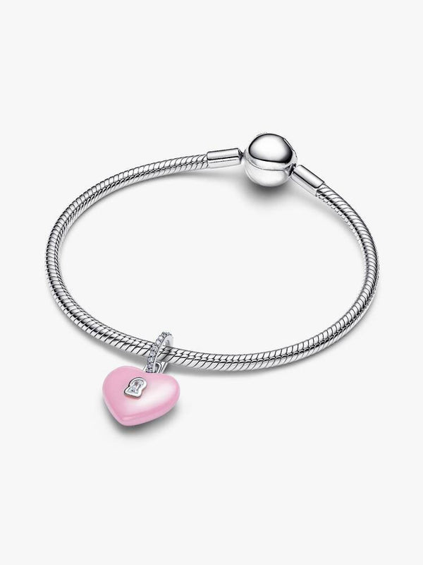 Rosafarbenes Keramik Herzschloss Charm-Anhänger Sterling-Silber