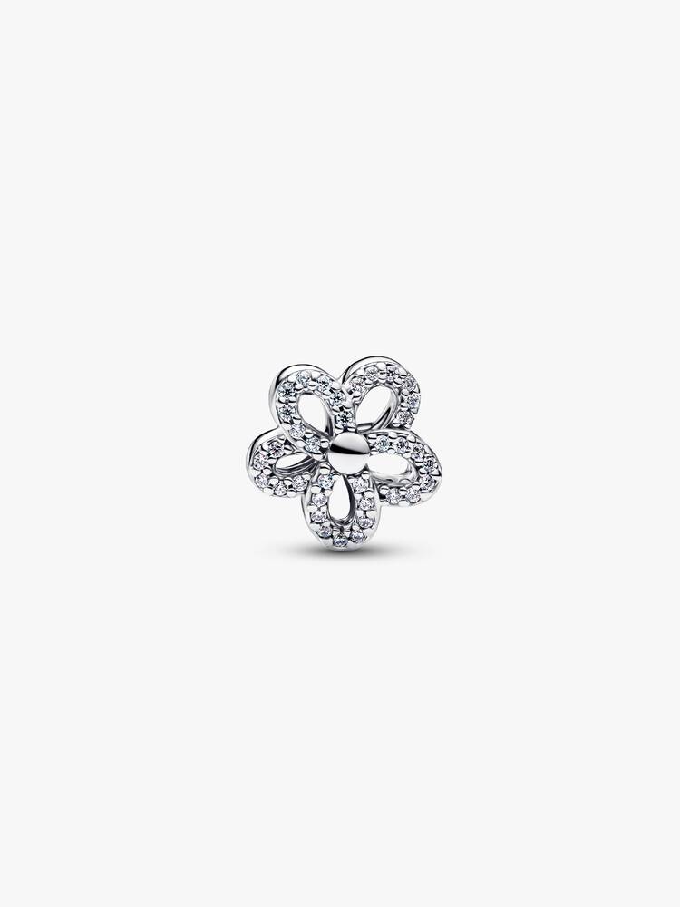 Pavé Blume Offen gearbeitetes Charm Sterling-Silber, 14 Karat Vergoldung