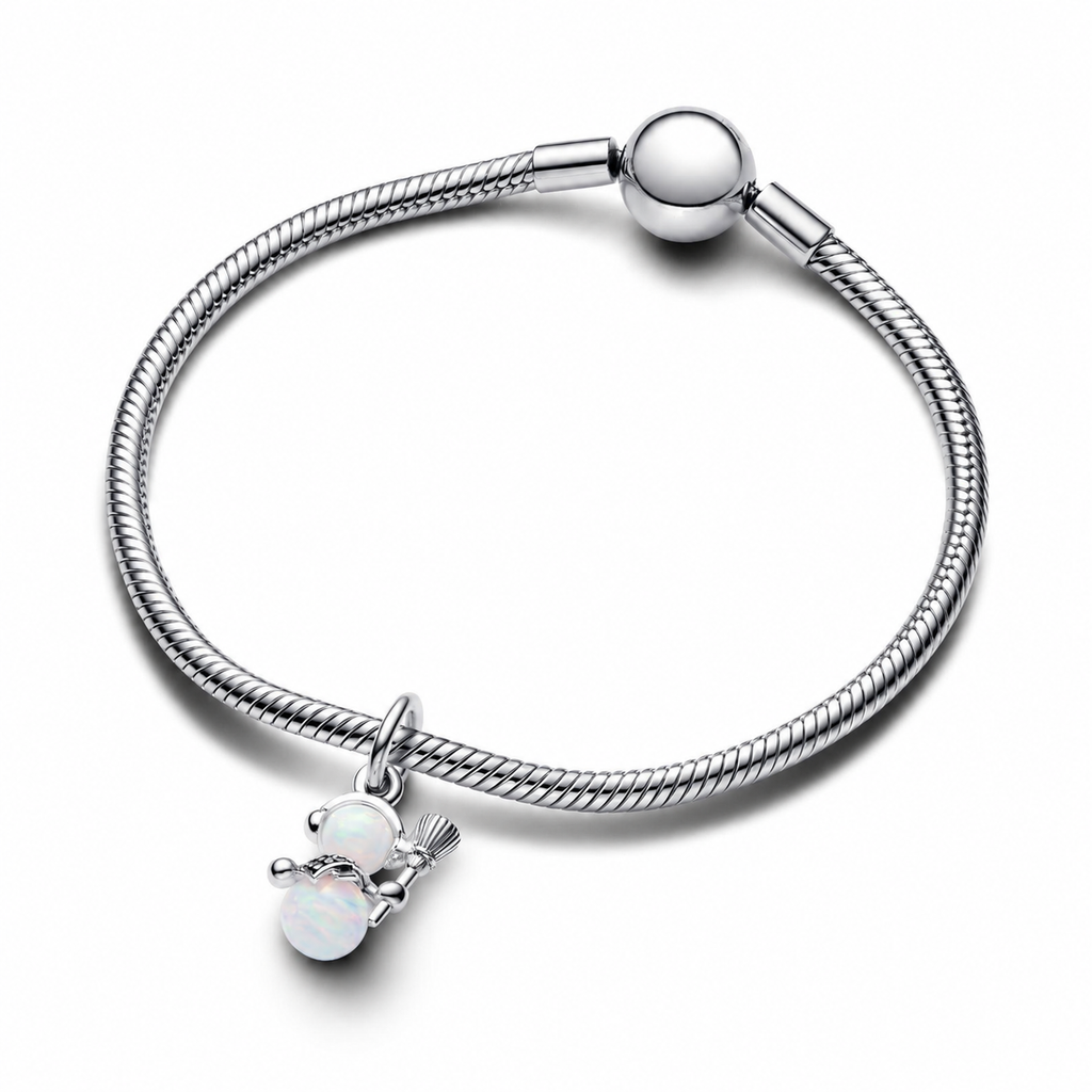 Charm-Anhänger Schillernder Schneemann Opal Zirkon Weiß Silber