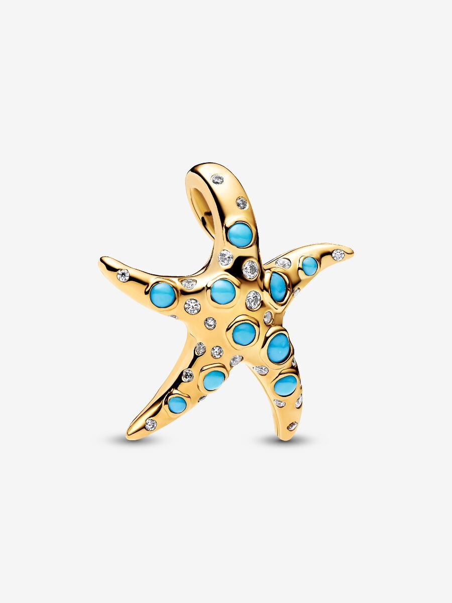 Funkelnder Blauer Seestern Charm-Anhänger 14 Karat Vergoldung