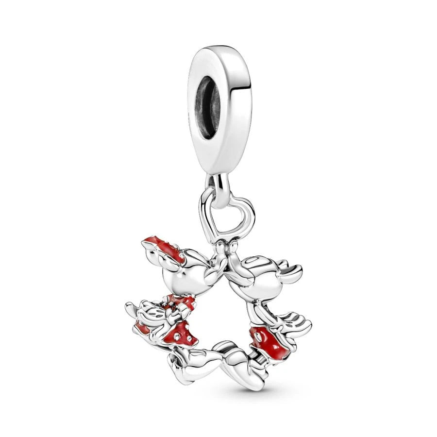 Charm-Anhänger Micky Maus und Minnie Maus Kuss Silber