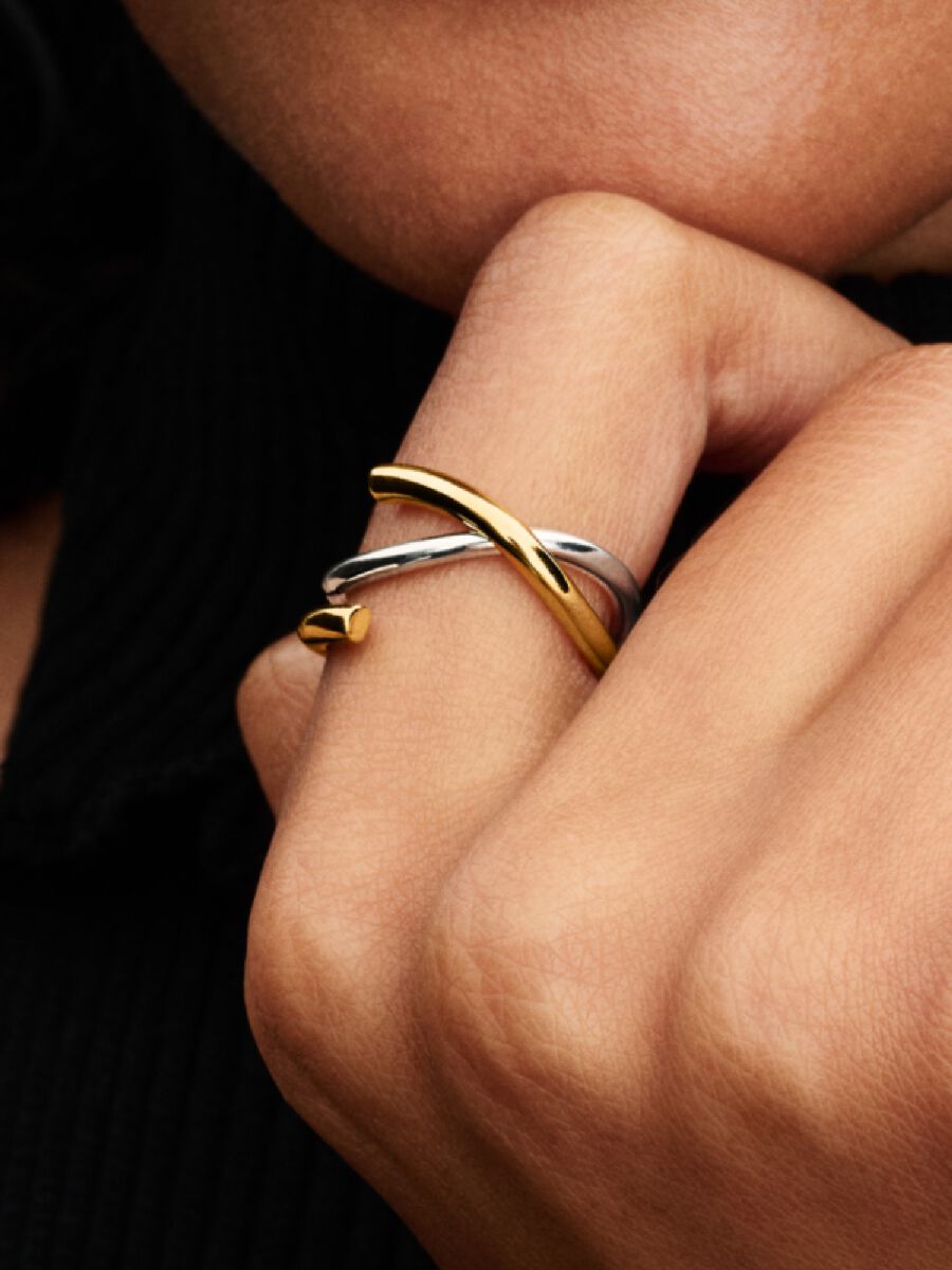Organisch Geformter Bicolor Doppelring Sterling-Silber, 14 Karat Vergoldung Zweitbild
