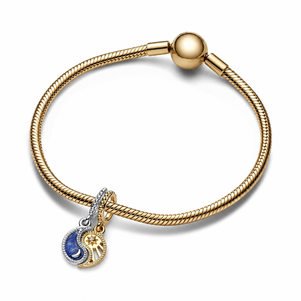 Charm-Anhänger Teilbarer Sonne & Mond Sterlingsilber Vergoldet