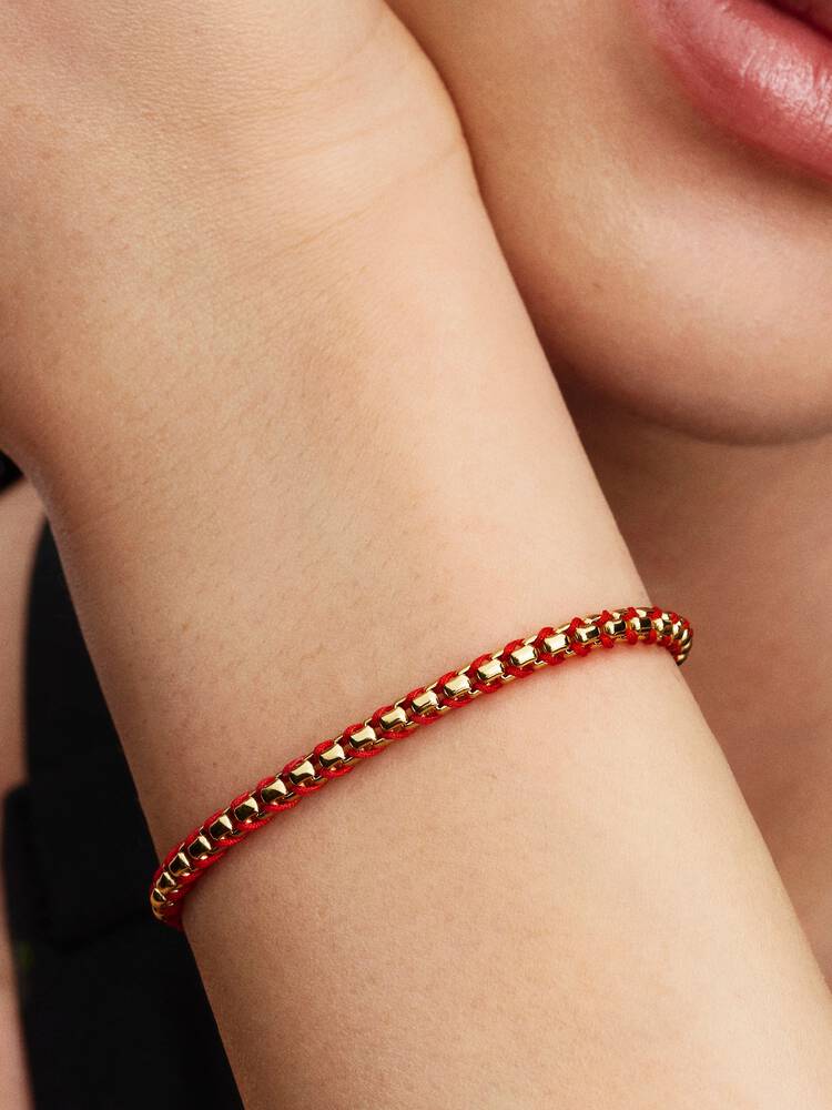 Rote Kordel Gliederarmband 14 Karat Vergoldung