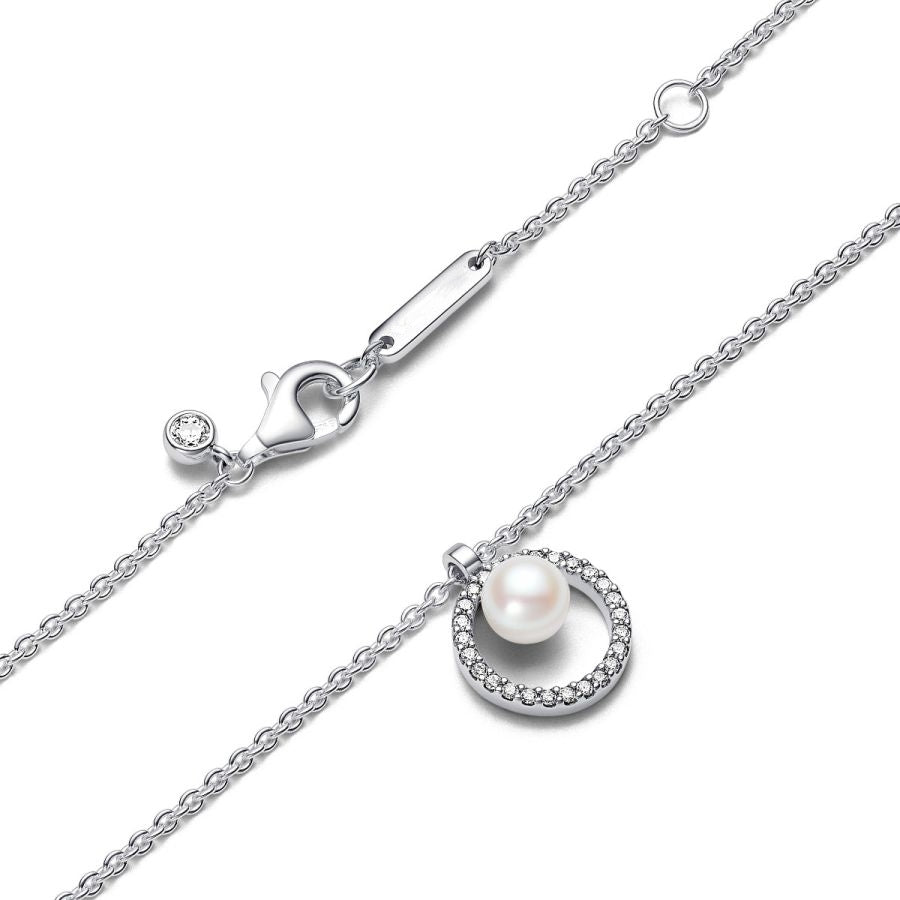 393165C01 Halskette Süßwasserzuchtperle Zirkonia Silber
