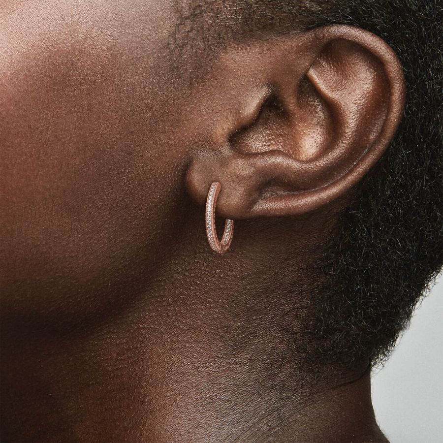 Creolen Funkeln und Herzen 14k Rose Gold Plattiert Zweitbild