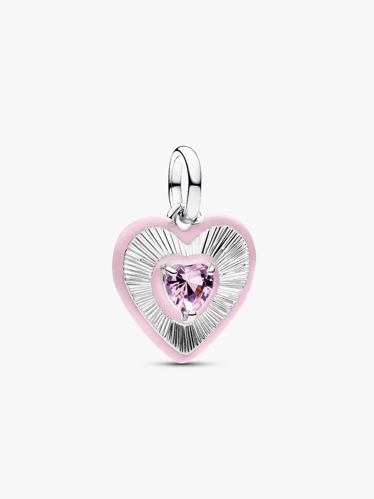 Strahlendes Rosafarbenes Herz Medaillon-Charm Sterling-Silber