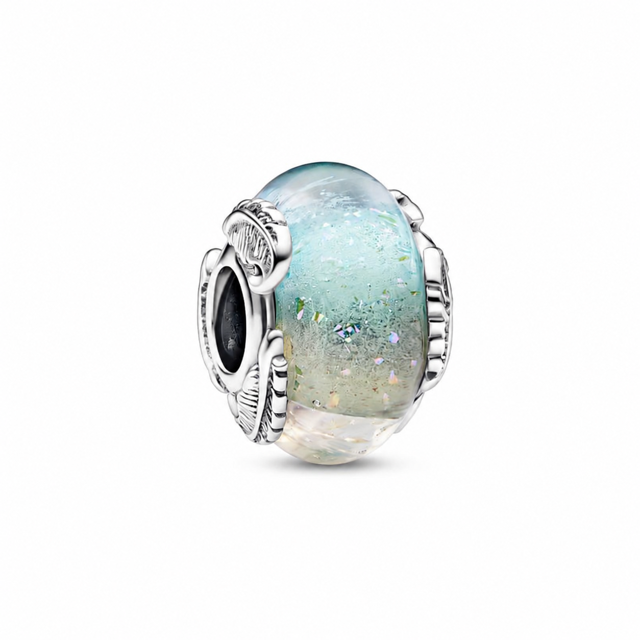Charm Mehrfarbiges Murano-Glas & Geschwungene Feder Silber Hauptbild
