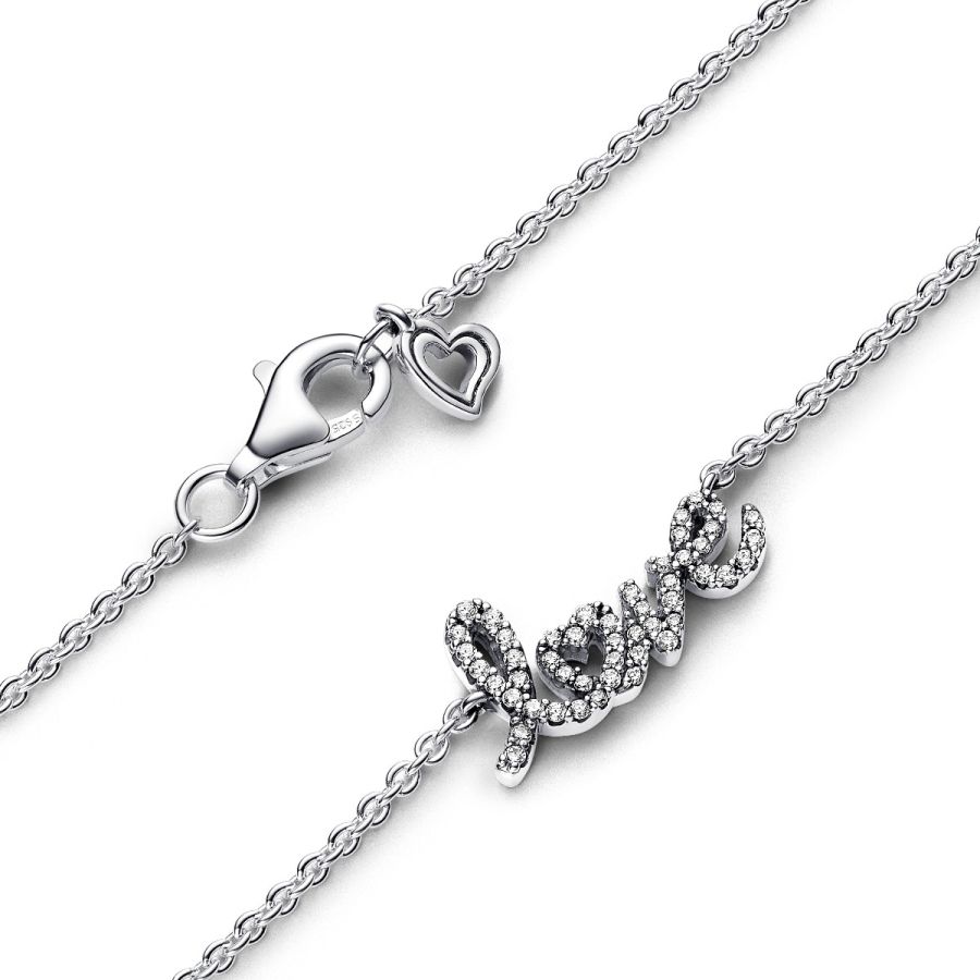 393076C01 Collier-Halskette Funkelndes Handgeschriebenes Love Silber