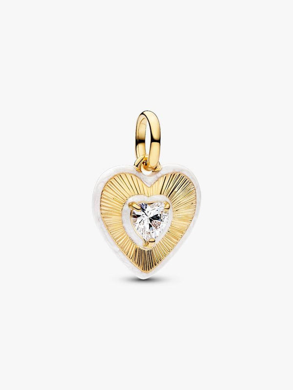 Strahlendes Weißes Herz Medaillon-Charm 14 Karat Vergoldung