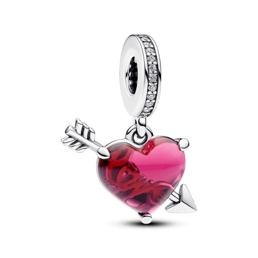 Charm-Anhänger Rotes Herz & Pfeil Murano-Glas Silber Hauptbild