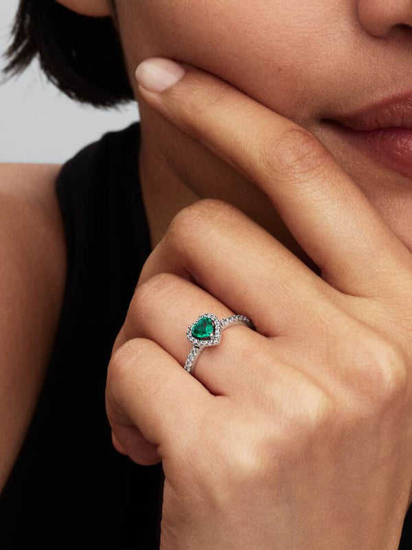 Erhabenes Royalgrünes Herz Ring Sterling-Silber