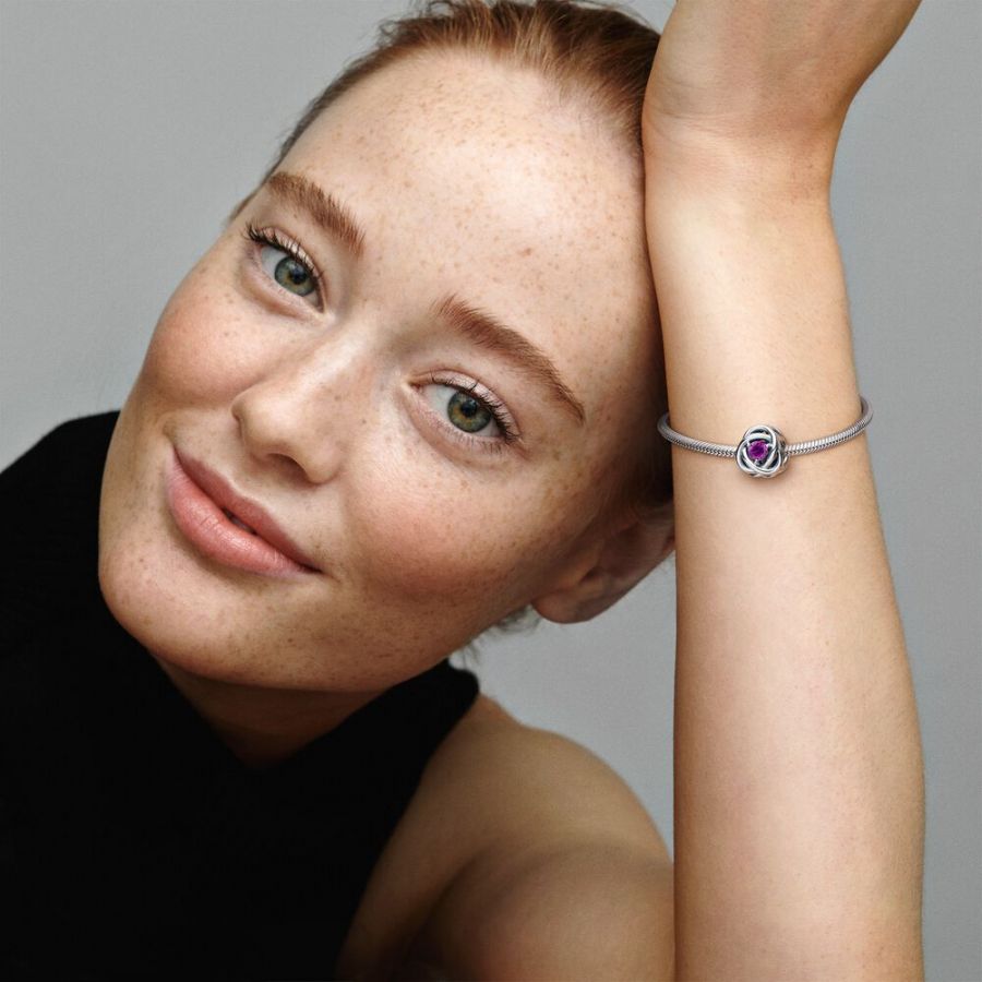Charm Februar Geburtsstein Violetter Ewigkeitskreis Silber