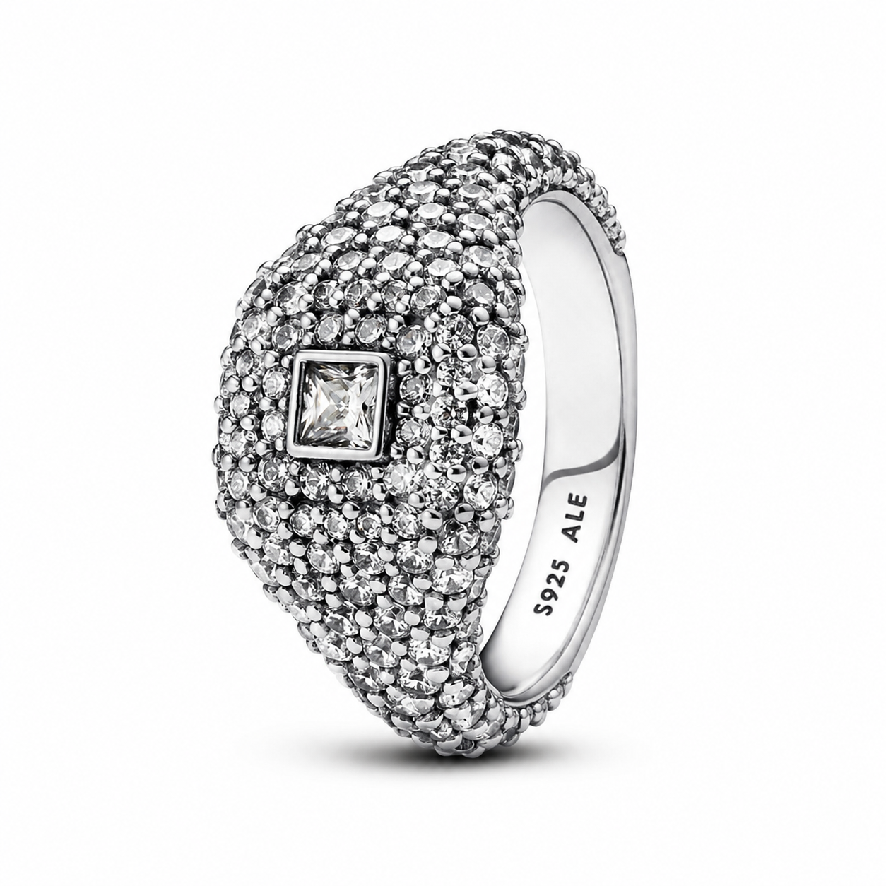 Cocktailring Pavé-Quadrat Zirkonia Silber Hauptbild