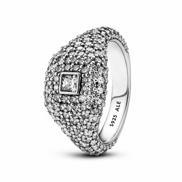 Cocktailring Pavé-Quadrat Zirkonia Silber