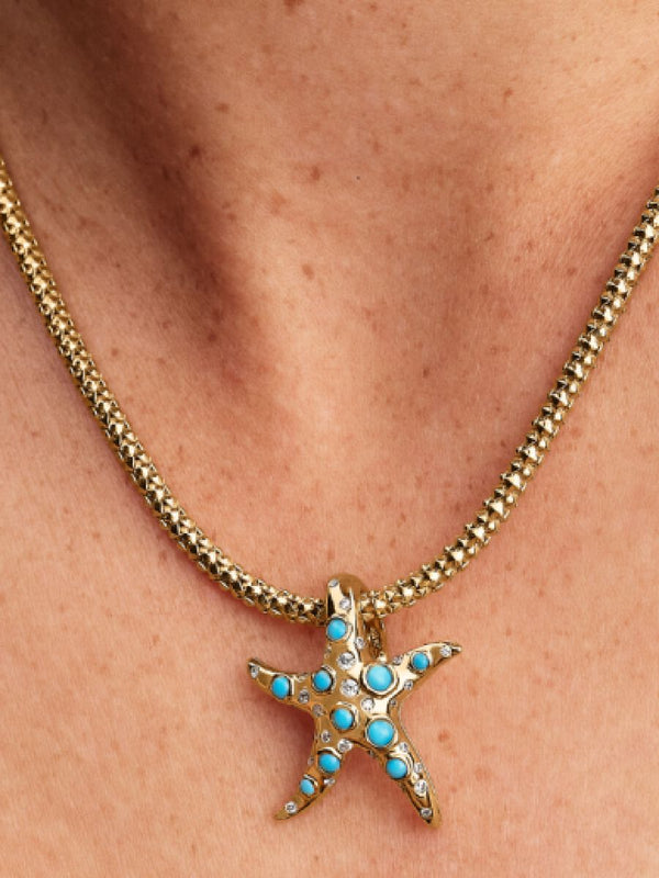 Funkelnder Blauer Seestern Charm-Anhänger 14 Karat Vergoldung