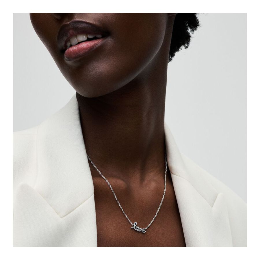 393076C01 Collier-Halskette Funkelndes Handgeschriebenes Love Silber