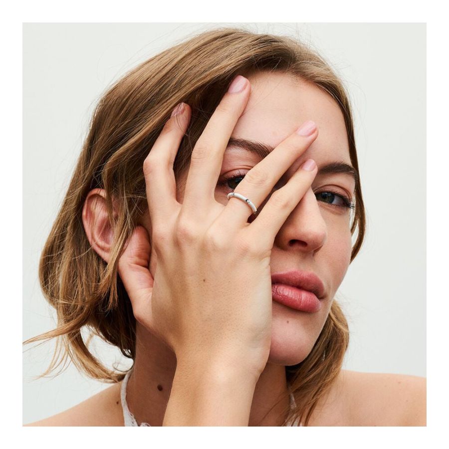 Ring Zirkonia Steine & Emaille Weiss Silber