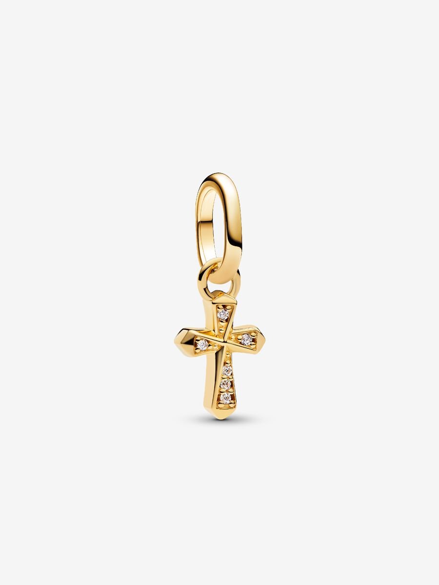 Funkelndes Kreuz Mini-Charm-Anhänger 14 Karat Vergoldung Hauptbild