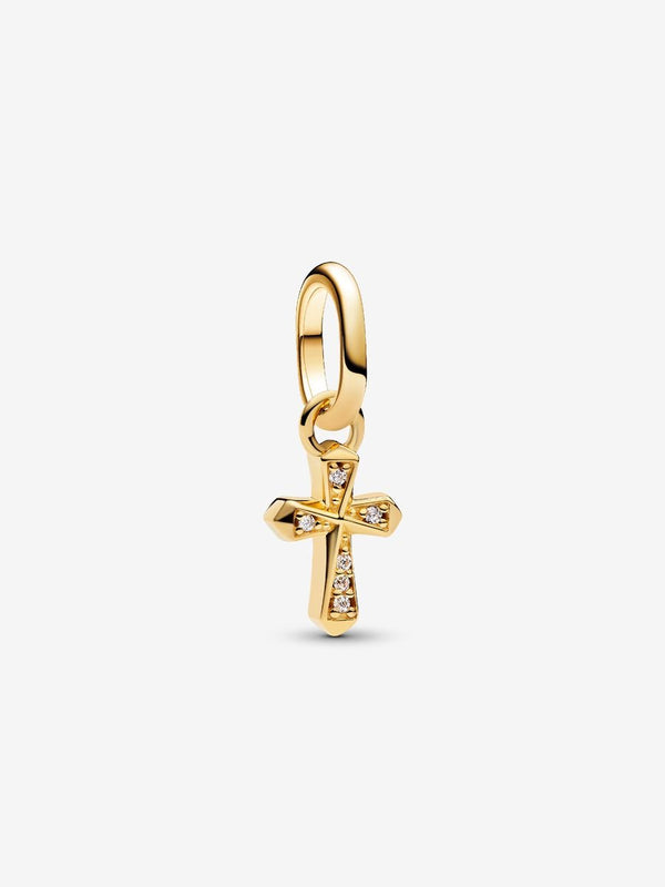 Funkelndes Kreuz Mini-Charm-Anhänger 14 Karat Vergoldung