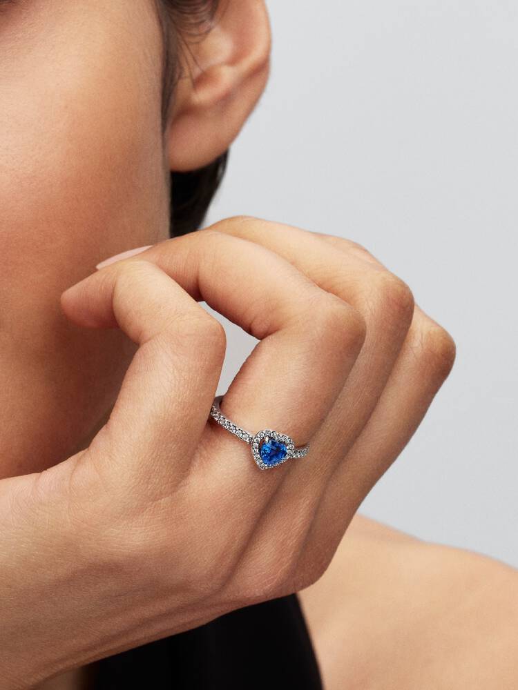 Erhabenes Prinzessinnenblaues Herz Ring Sterling-Silber Zweitbild