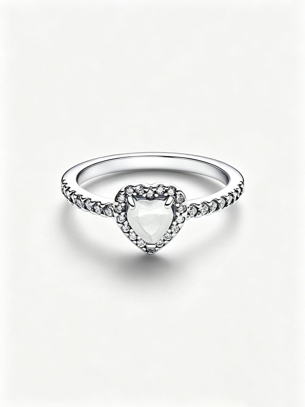 Erhabenes Weißes Herz Ring Sterling-Silber