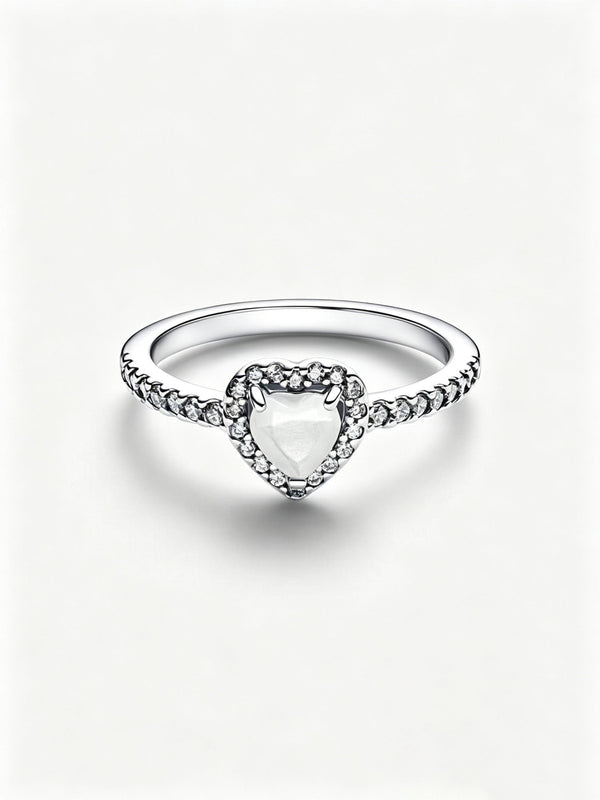 Erhabenes Weißes Herz Ring Sterling-Silber