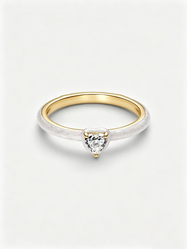 Weißes Chakra Herz Ring 14 Karat Vergoldung
