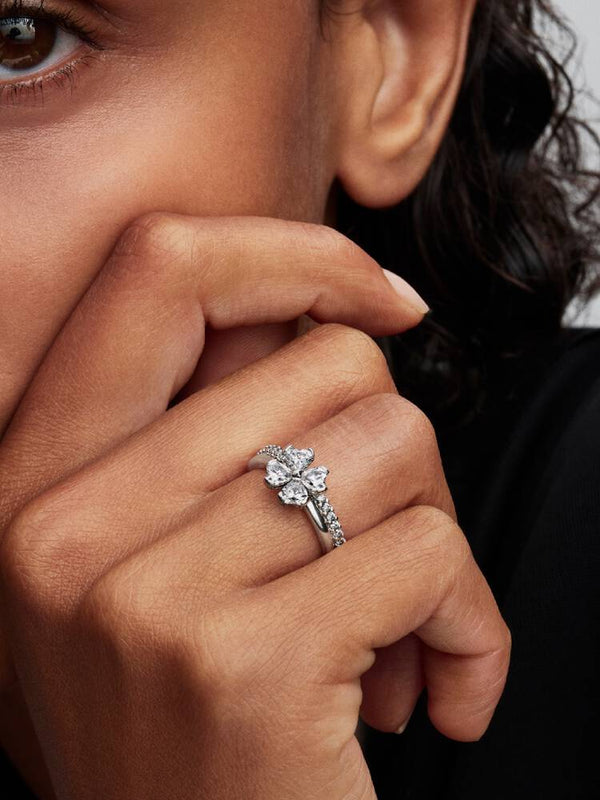 Funkelndes Glückskleeblatt Teilbarer Ring Sterling-Silber