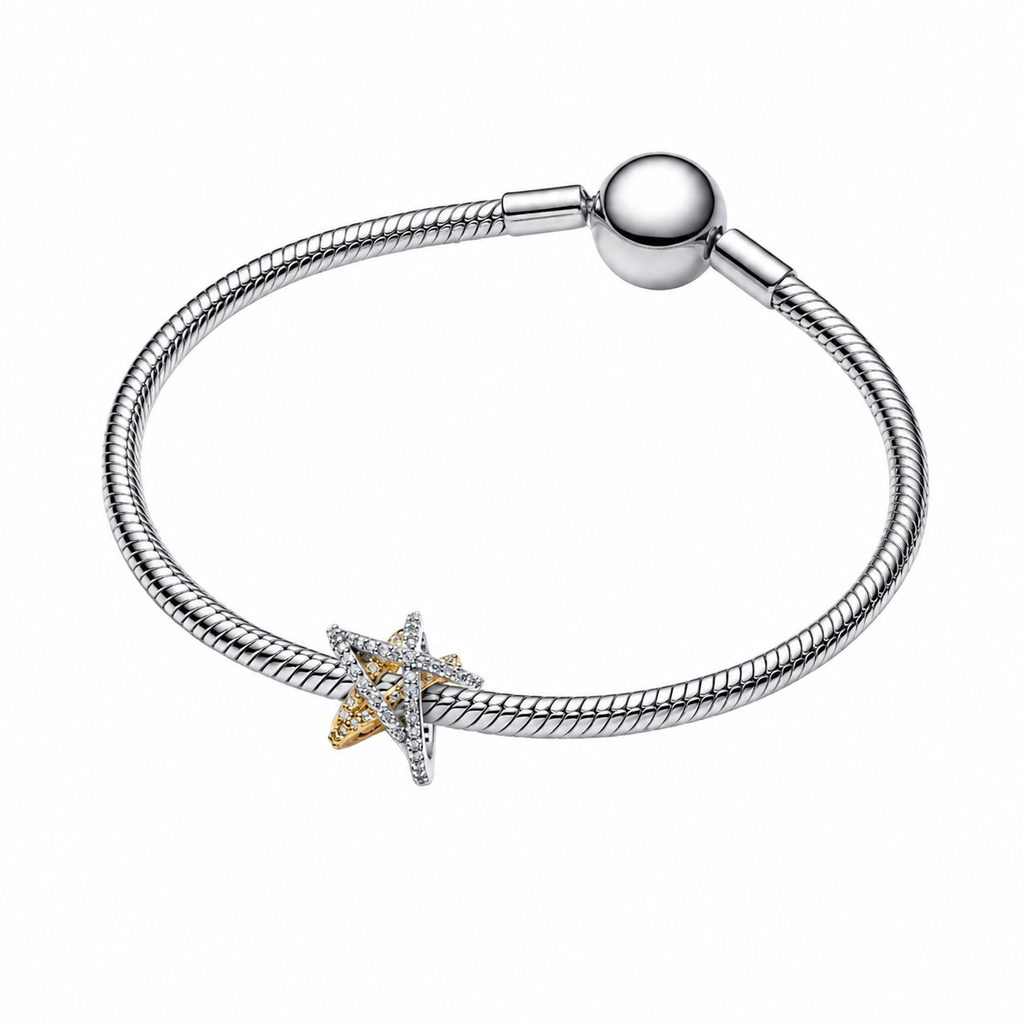 Charm Funkelnder Kreuzender Stern Sterling-Silber