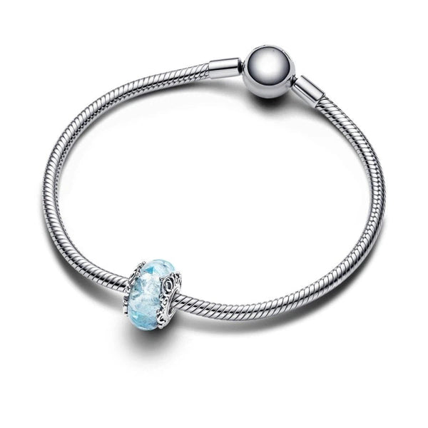 Charm Cinderella Murano-Glas Blau Silber