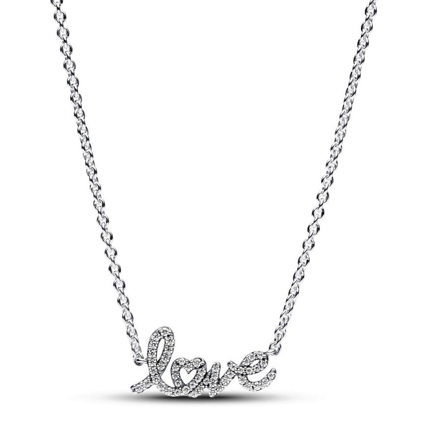 393076C01 Collier-Halskette Funkelndes Handgeschriebenes Love Silber Hauptbild