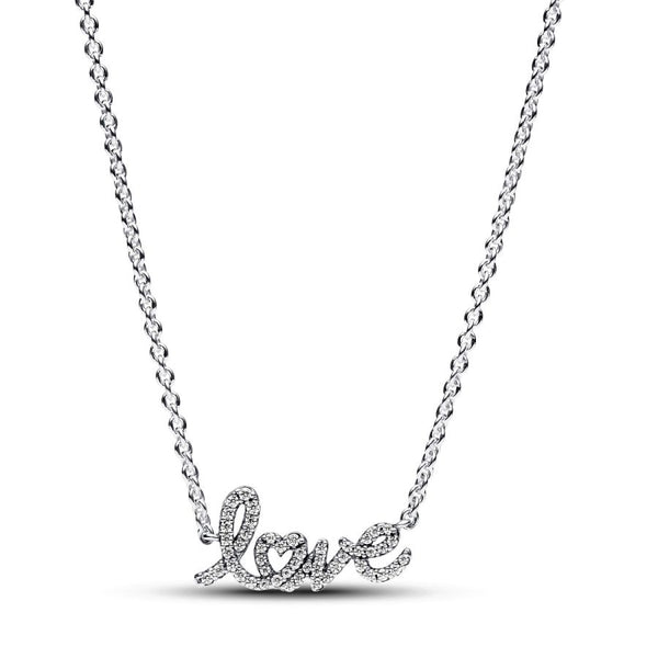 393076C01 Collier-Halskette Funkelndes Handgeschriebenes Love Silber