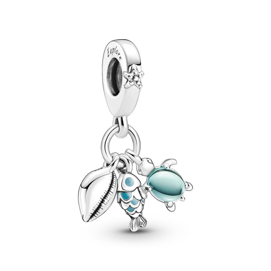 Charm-Anhänger Fisch Meeresschildkröte Muschel Silber Hauptbild
