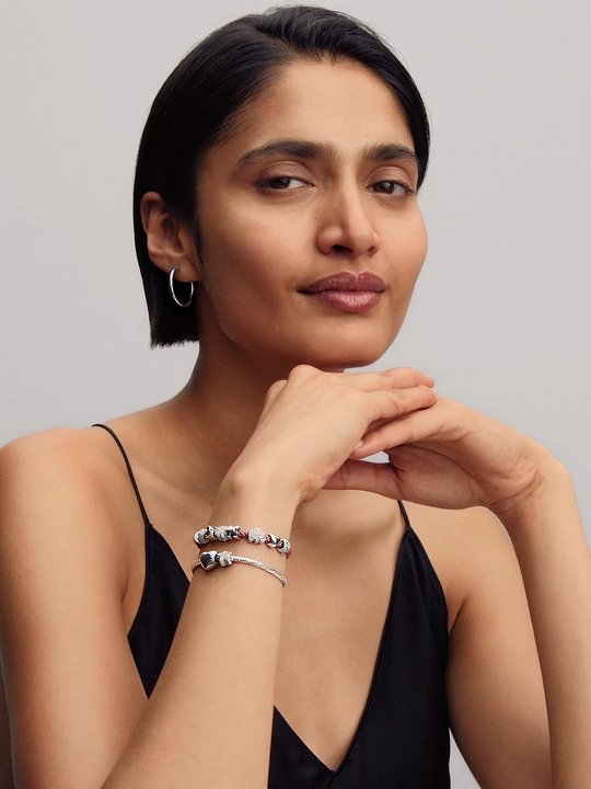 Schimmerndes Rosafarbenes Kordel-Armband Sterling-Silber