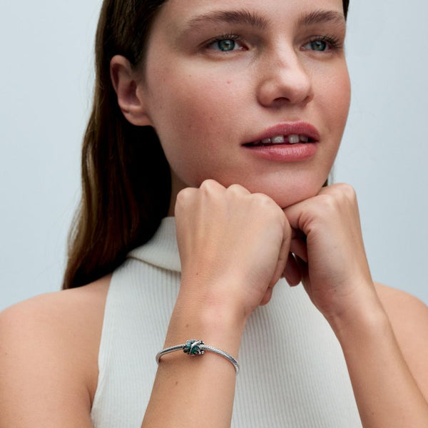 Charm Monstera Blätter Emaille Grün Silber