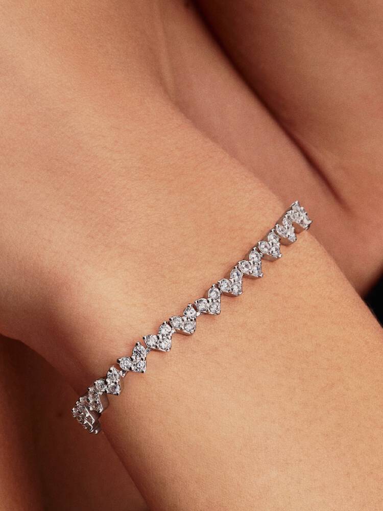 Drei Steine Herz Armband Sterling-Silber