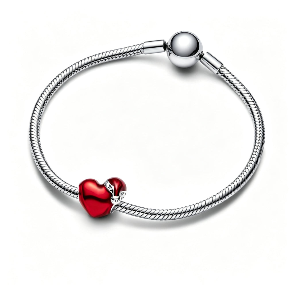 Charm Rotes Metallic-Weihnachtsherz Sterling-Silber